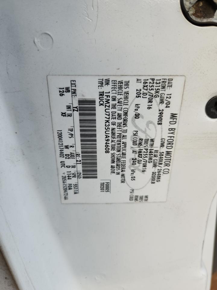 2005 Ford Explorer Sport Trac VIN: 1FMZU77K35UA94608 Lot: 85119555