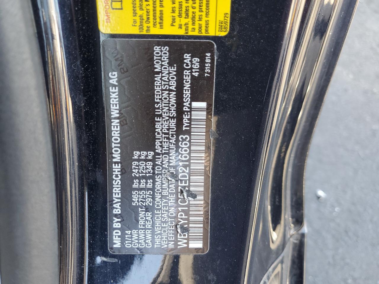 2014 BMW 650 Xi VIN: WBAYP1C57ED216663 Lot: 85343455