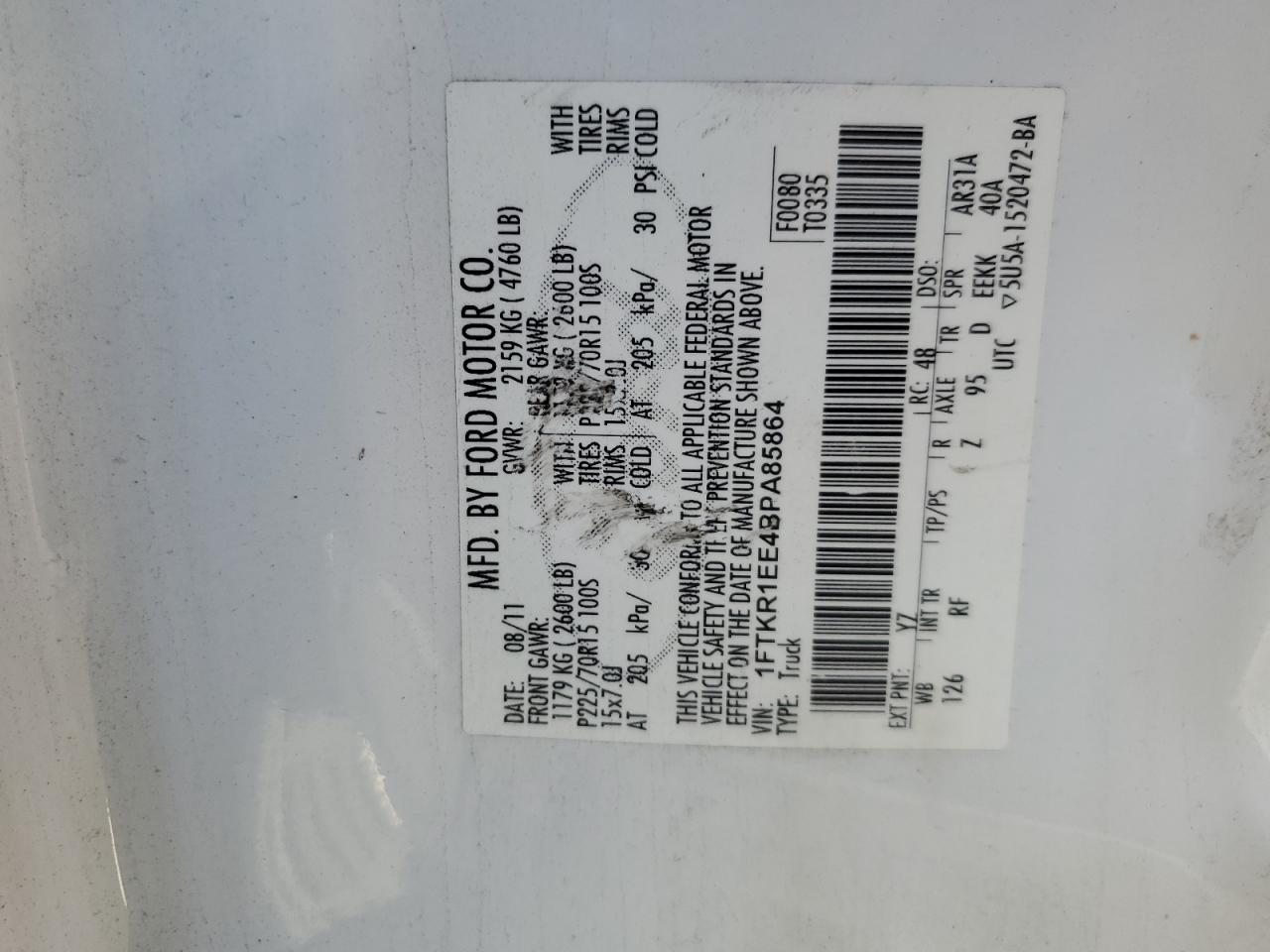 2011 Ford Ranger Super Cab VIN: 1FTKR1EE4BPA85864 Lot: 82382275