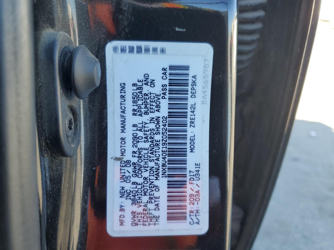 2009 Toyota Corolla Base VIN: 1NXBU40E19Z052402 Lot: 85480955