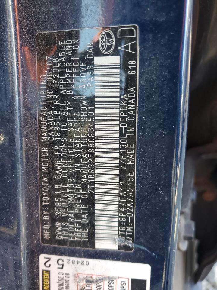 2008 Toyota Corolla Ce VIN: 2T1BR32E88C864501 Lot: 87307155