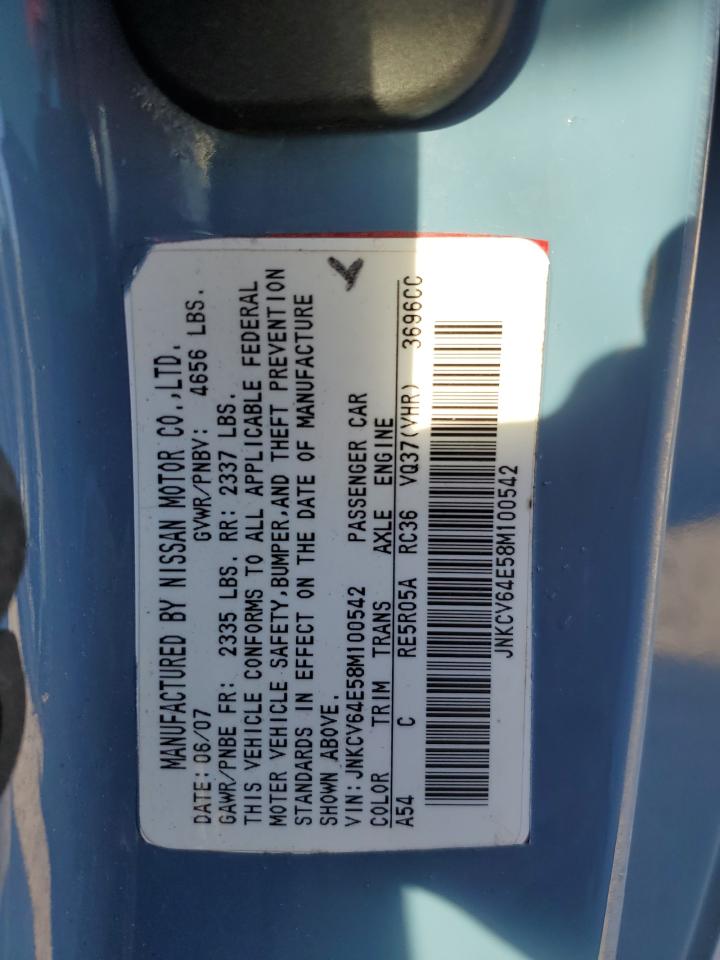 2008 Infiniti G37 Base VIN: JNKCV64E58M100542 Lot: 89635765