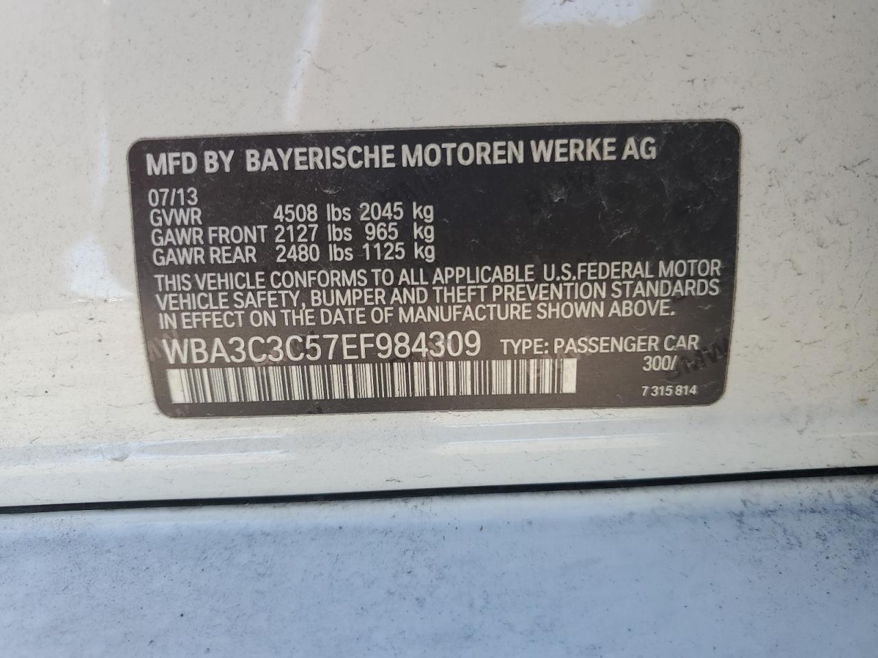 2014 BMW 320 I xDrive VIN: WBA3C3C57EF984309 Lot: 82551365