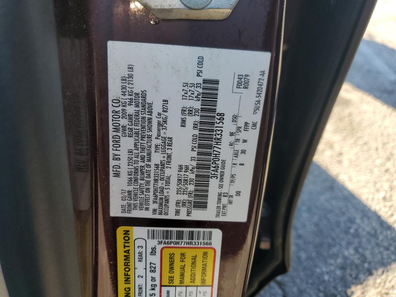 2017 Ford Fusion Se VIN: 3FA6P0H77HR331568 Lot: 90740985