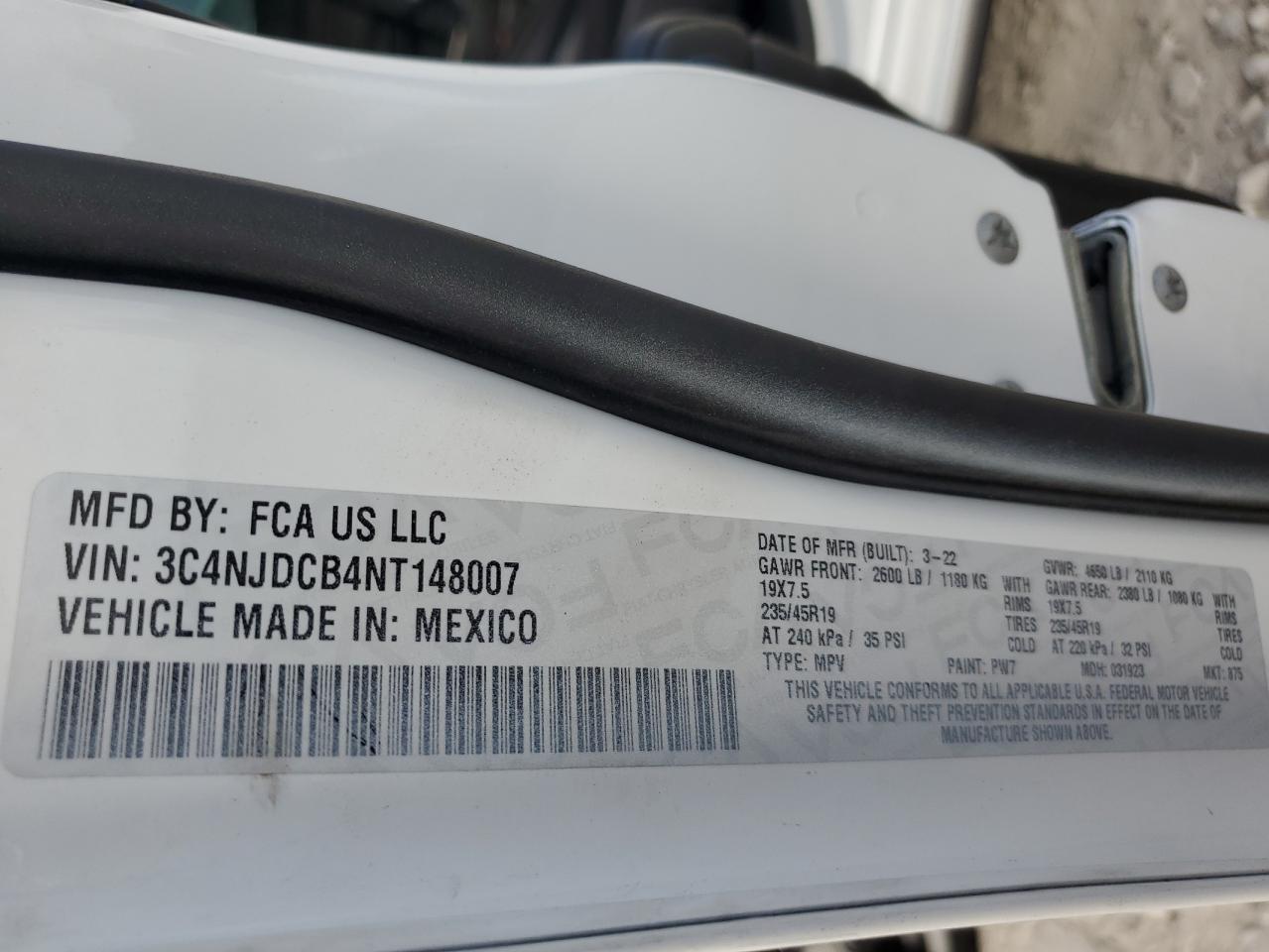 2022 Jeep Compass Limited VIN: 3C4NJDCB4NT148007 Lot: 86645315