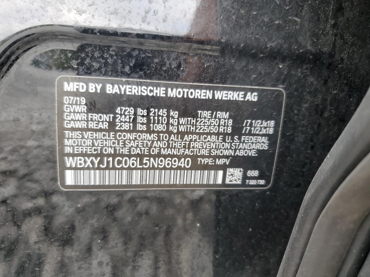 2020 BMW X2 xDrive28I VIN: WBXYJ1C06L5N96940 Lot: 85344175