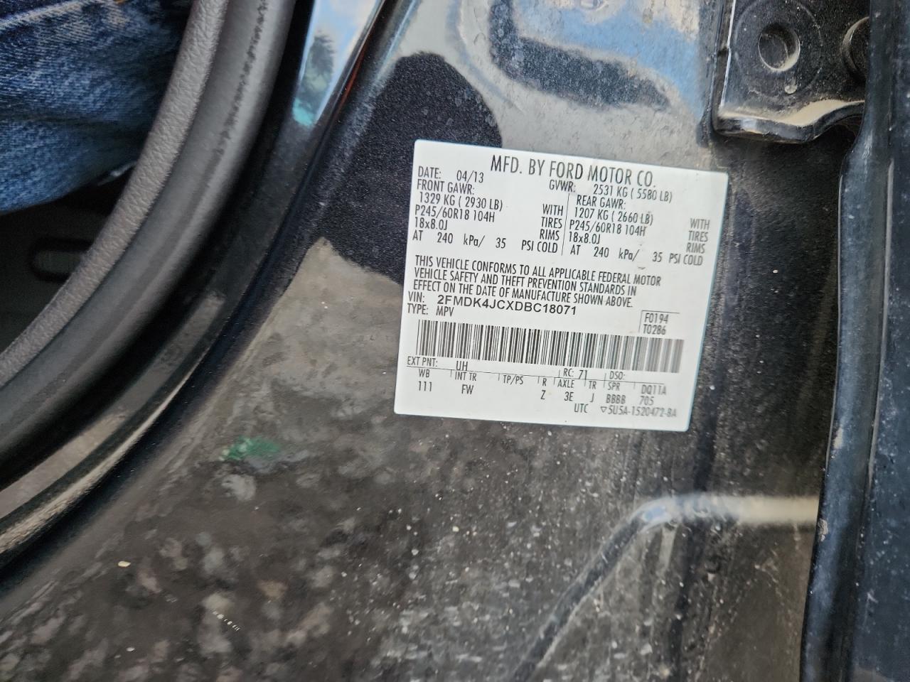 2013 Ford Edge Sel VIN: 2FMDK4JCXDBC18071 Lot: 82393895