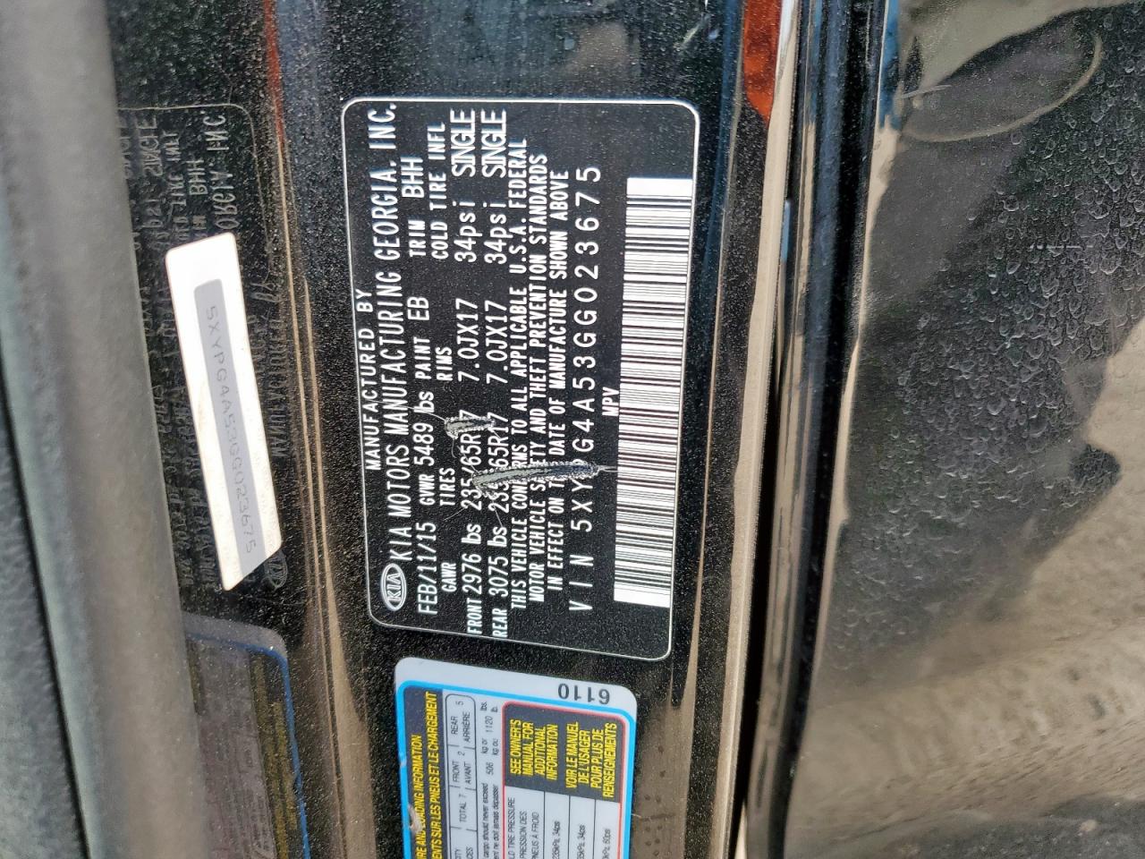 2016 Kia Sorento Lx VIN: 5XYPG4A53GG023675 Lot: 85378195