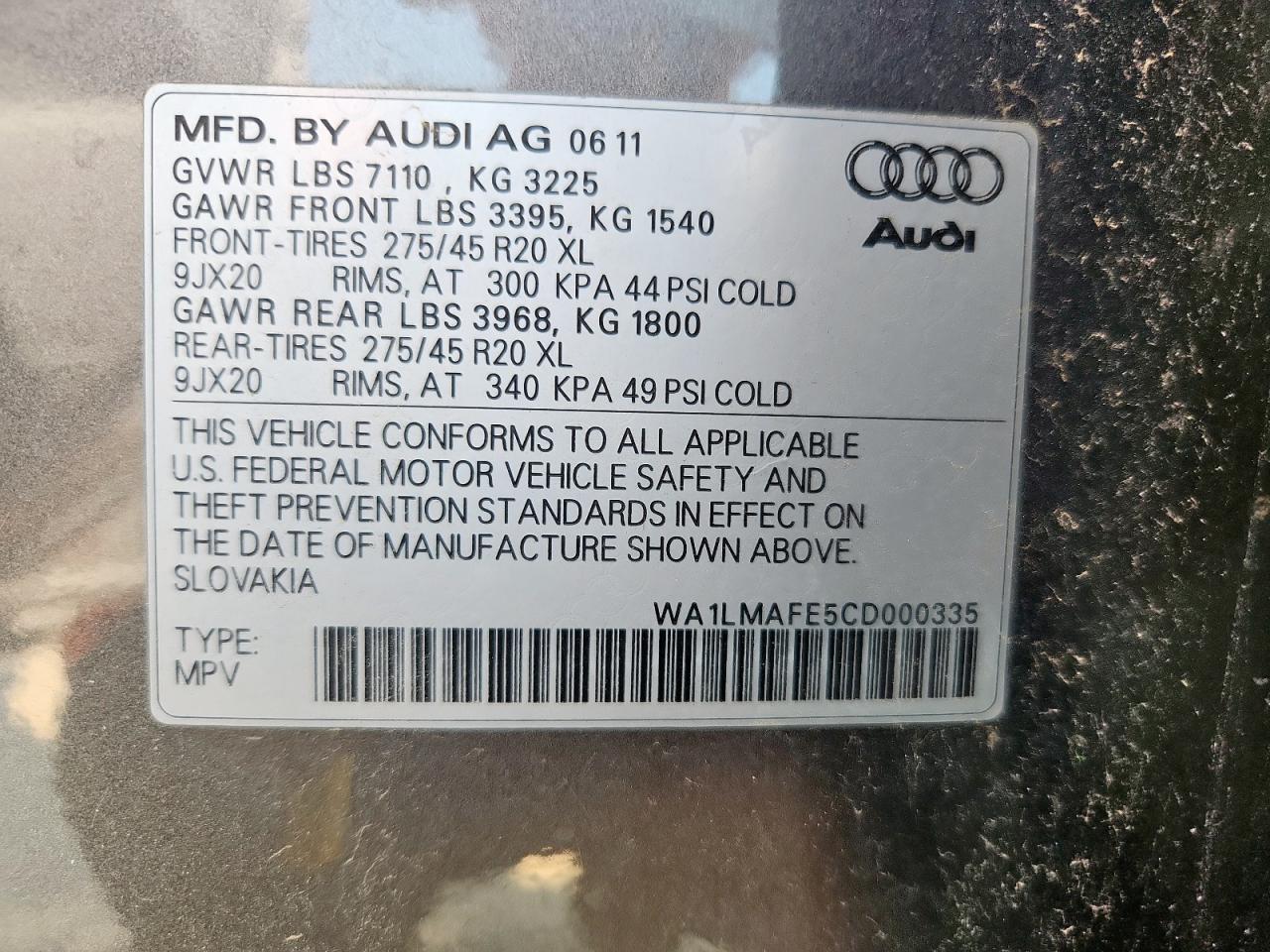 2012 Audi Q7 Premium Plus VIN: WA1LMAFE5CD000335 Lot: 84765835