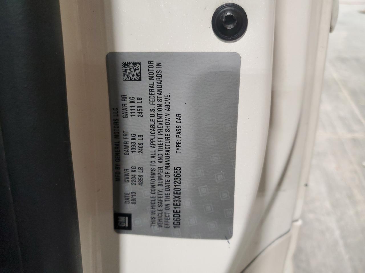 2014 Cadillac Cts VIN: 1G6DE1E3XE0123665 Lot: 89910105