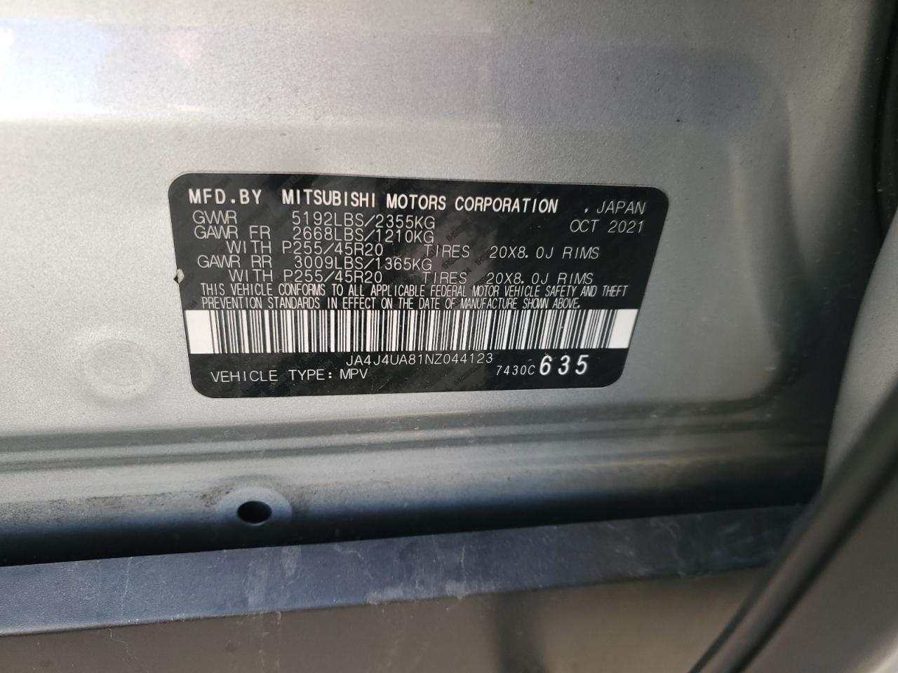 2022 Mitsubishi Outlander Se VIN: JA4J4UA81NZ044123 Lot: 85360195