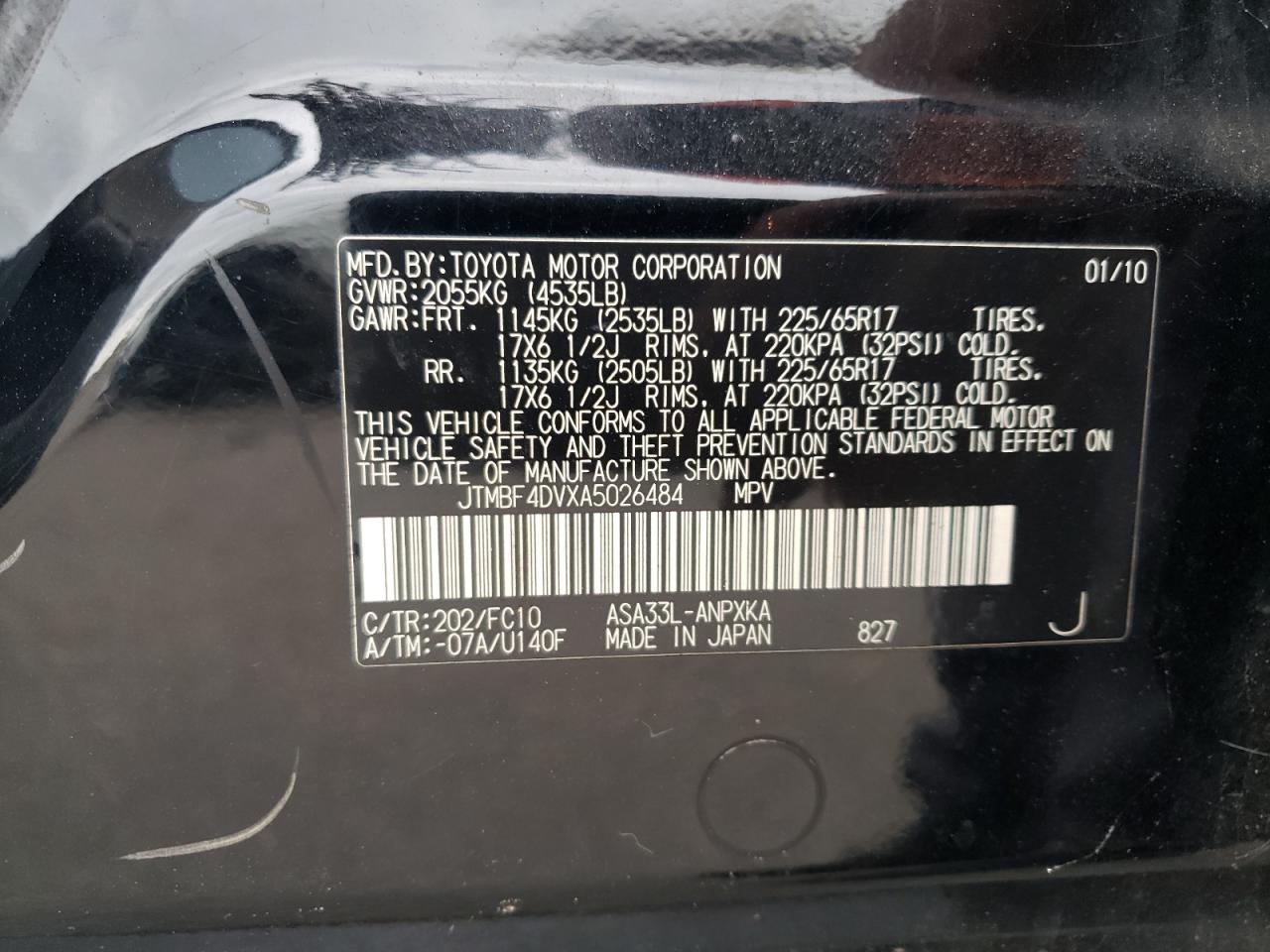 2010 Toyota Rav4 VIN: JTMBF4DVXA5026484 Lot: 90528195