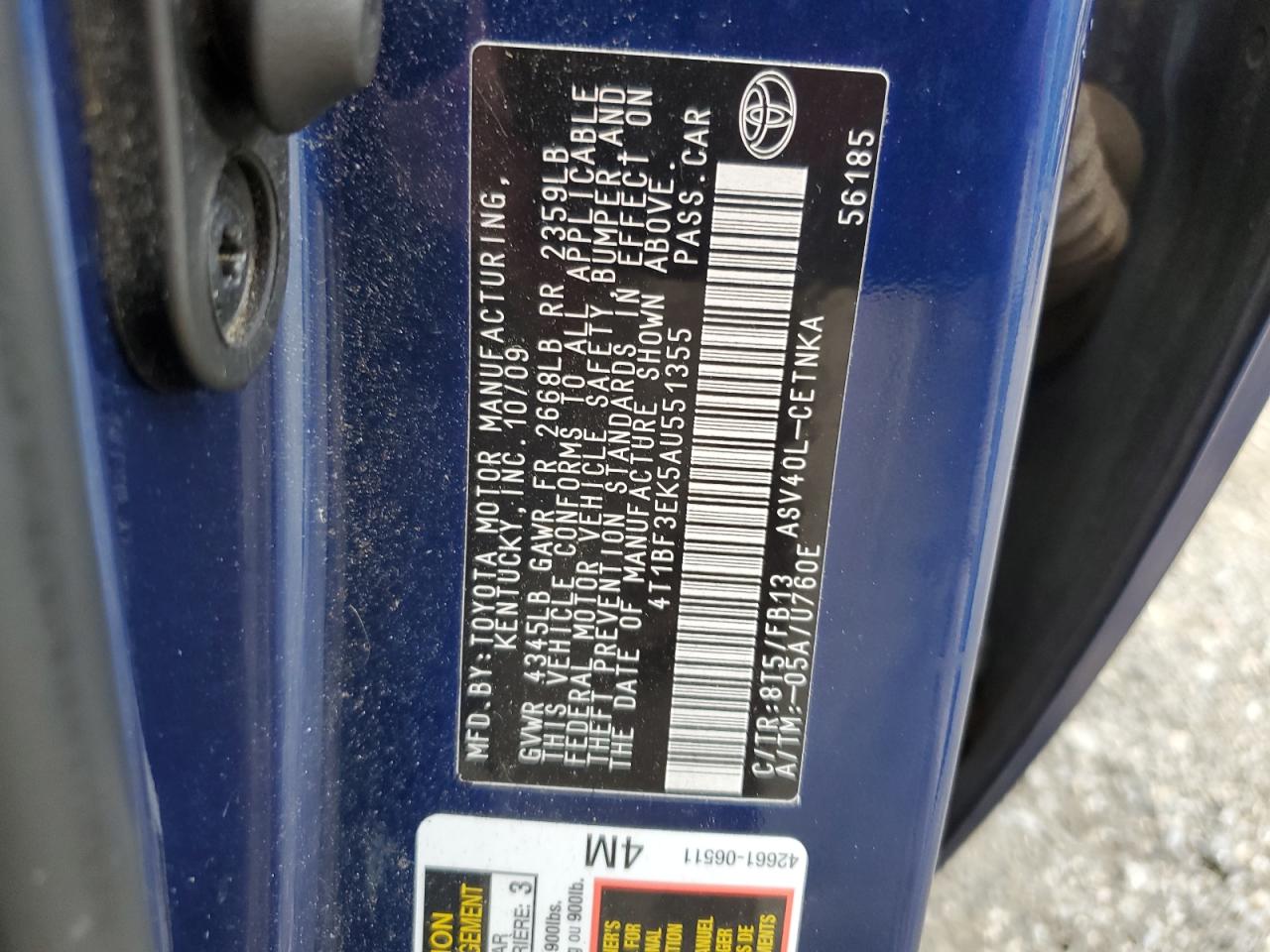 2010 Toyota Camry Base VIN: 4T1BF3EK5AU551355 Lot: 82441645