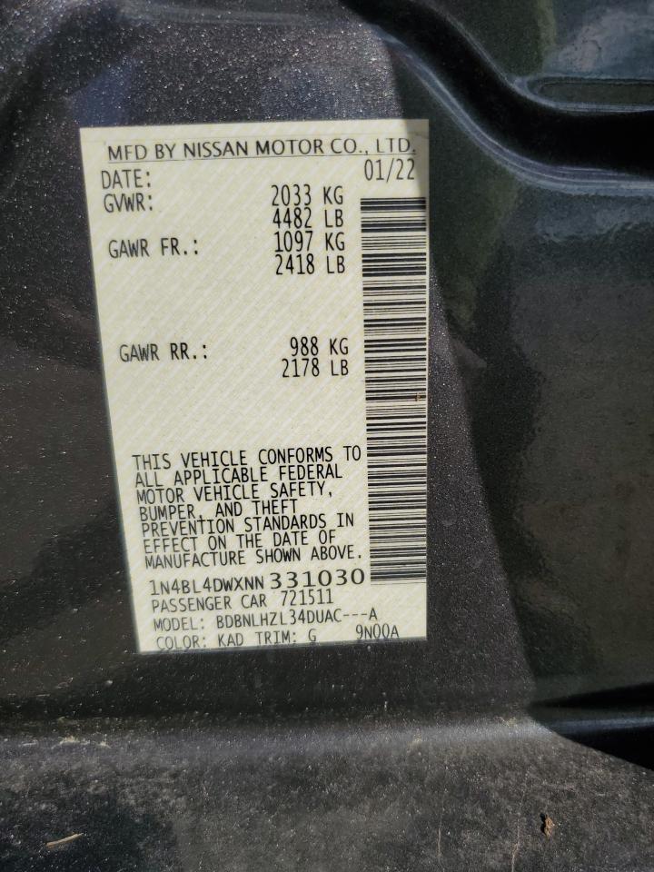 2022 Nissan Altima Sv VIN: 1N4BL4DWXNN331030 Lot: 82245165