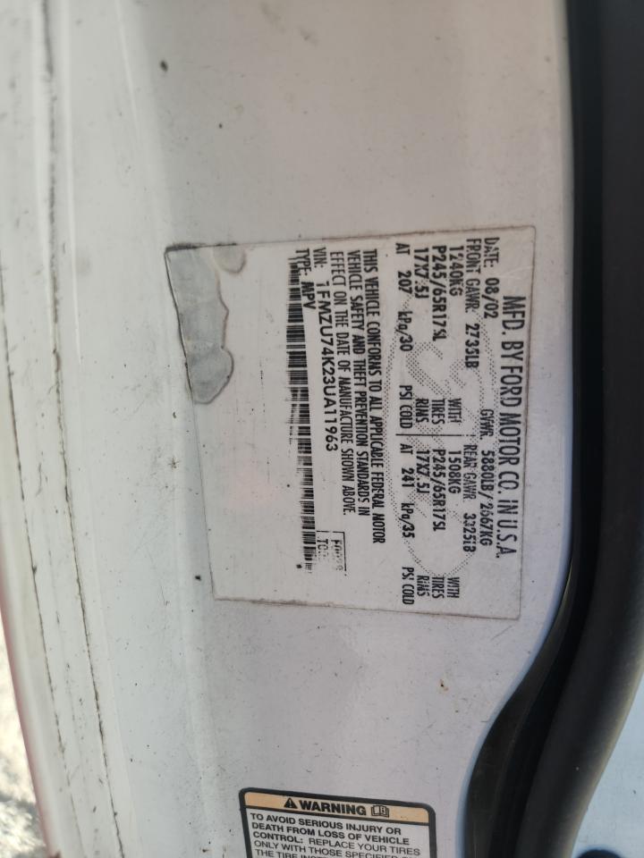 2003 Ford Explorer Eddie Bauer VIN: 1FMZU74K23UA11963 Lot: 86468605