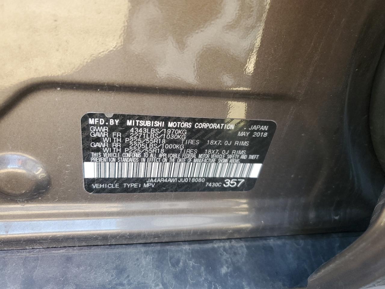 2018 Mitsubishi Outlander Sport Sel VIN: JA4AR4AW1JU018080 Lot: 82235205