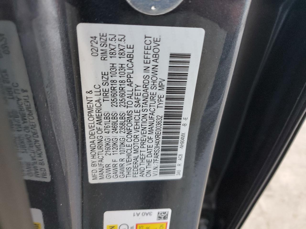 2024 Honda Cr-V Ex VIN: 7FARS3H4XRE003632 Lot: 84963485