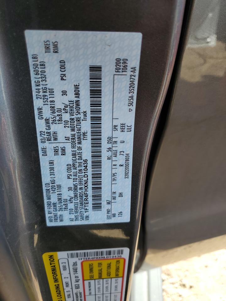 2022 Ford Ranger Xl VIN: 1FTER4FHXNLD10436 Lot: 82003005