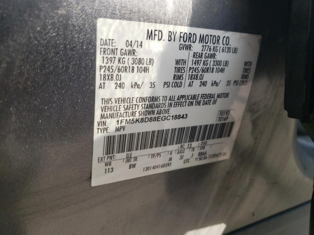 2014 Ford Explorer Xlt VIN: 1FM5K8D88EGC18843 Lot: 85301645