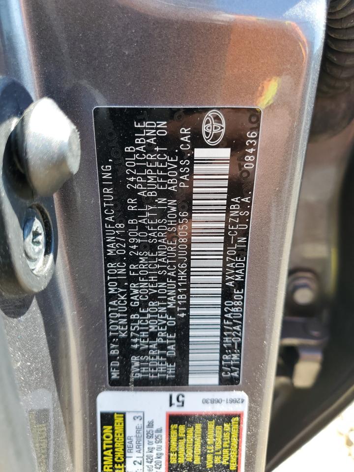 2018 Toyota Camry L VIN: 4T1B11HK6JU080556 Lot: 85271735