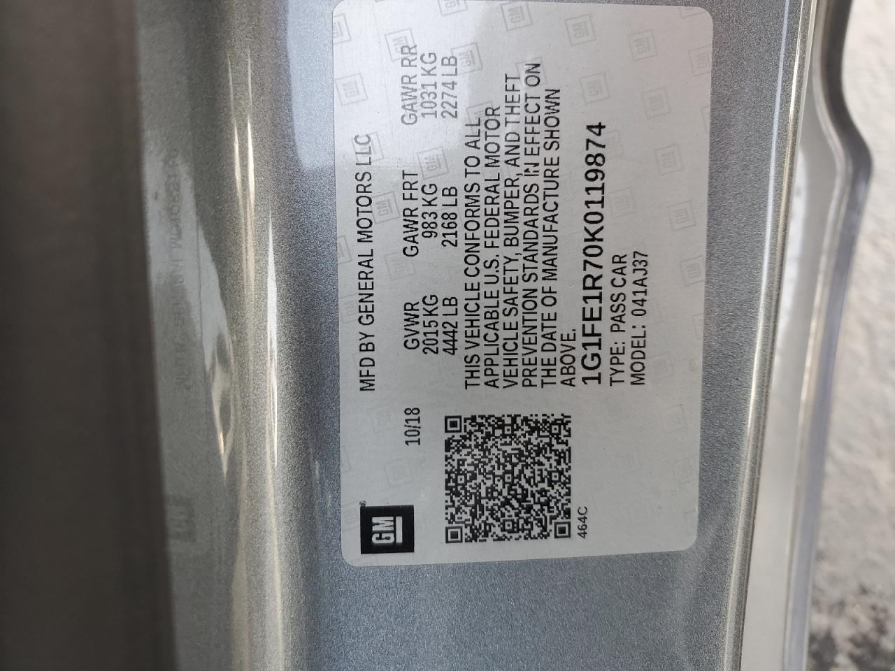 2019 Chevrolet Camaro Ss VIN: 1G1FE1R70K0119874 Lot: 90068075