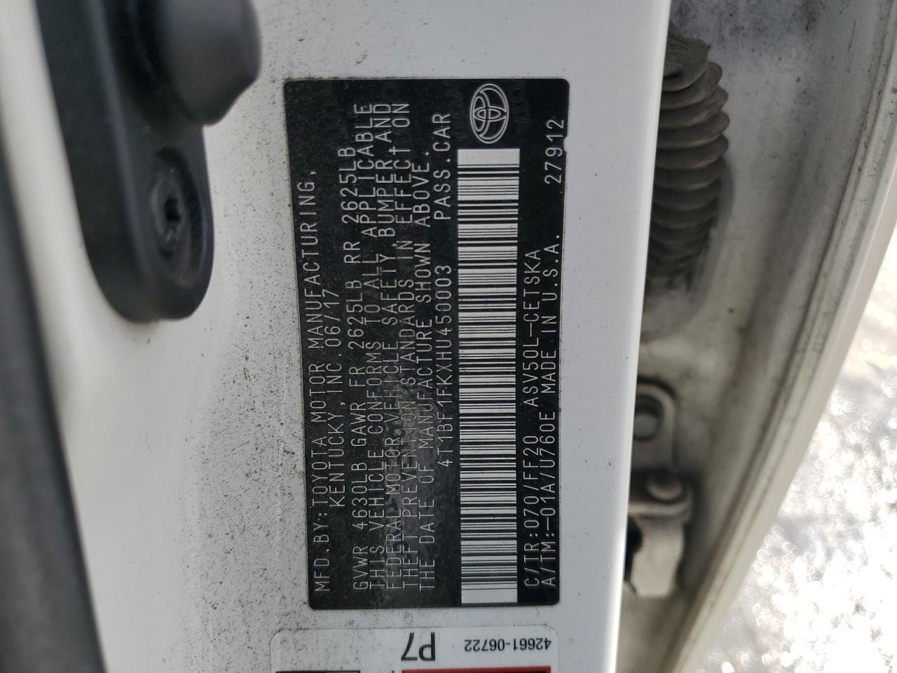 2017 Toyota Camry Le VIN: 4T1BF1FKXHU450003 Lot: 85891585