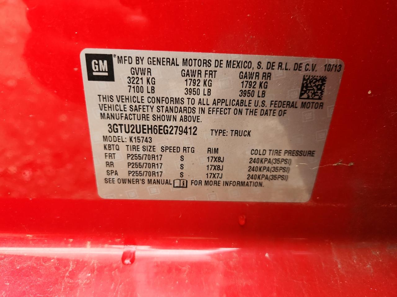 2014 GMC Sierra K1500 Sle VIN: 3GTU2UEH6EG279412 Lot: 85572995
