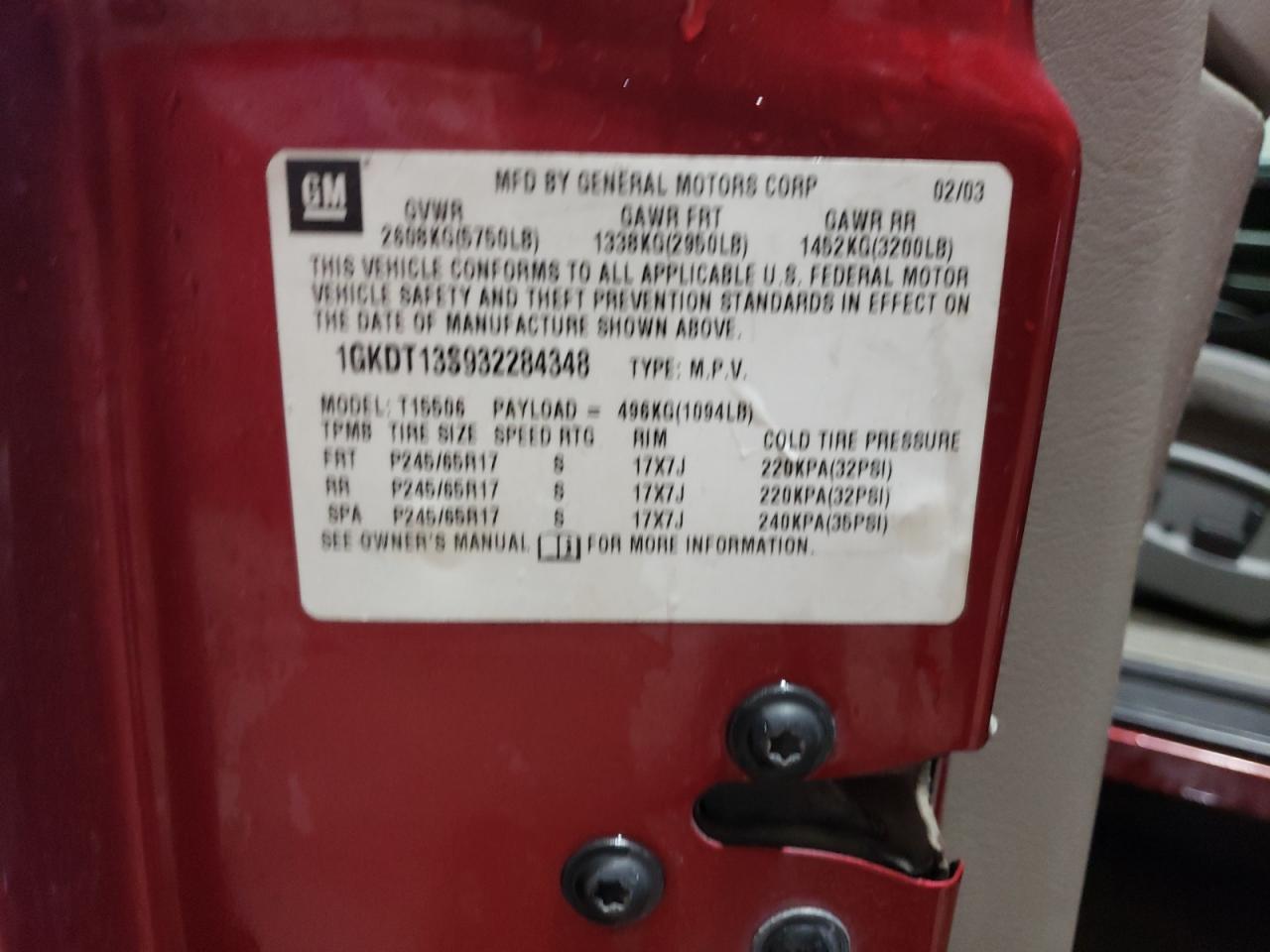 2003 GMC Envoy VIN: 1GKDT13S932284348 Lot: 89861235