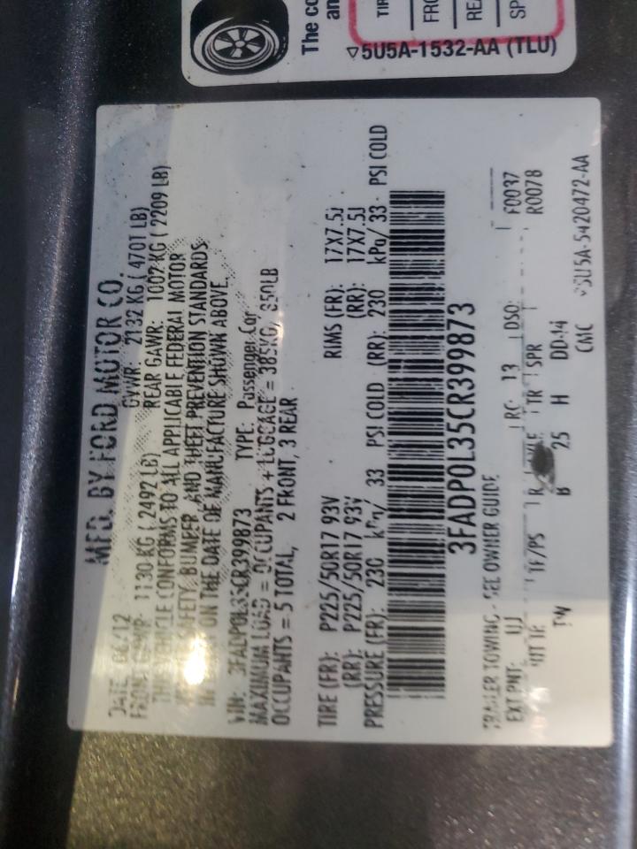 2012 Ford Fusion Hybrid VIN: 3FADP0L35CR399873 Lot: 82598035