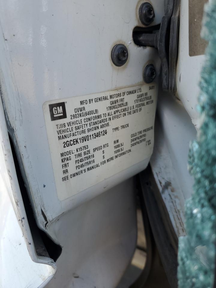 2001 Chevrolet Silverado K1500 VIN: 2GCEK19V011346124 Lot: 85588385