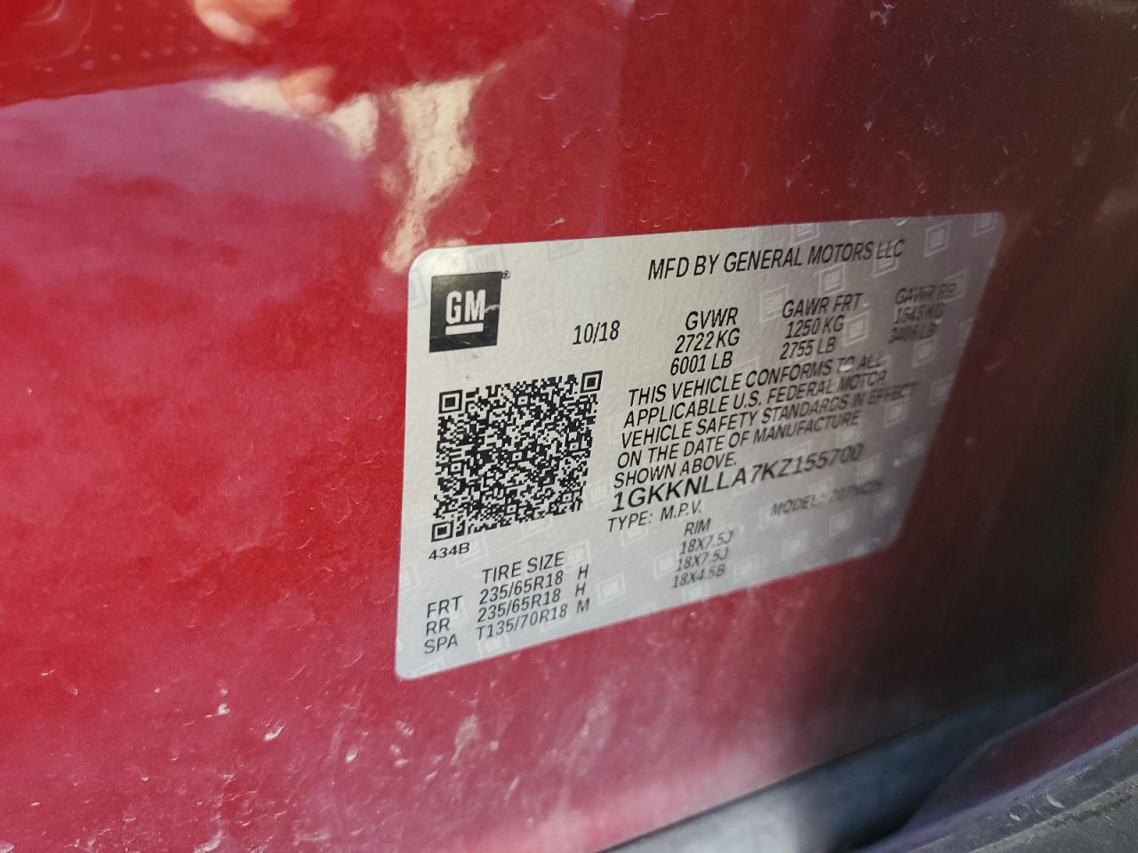 2019 GMC Acadia Sle VIN: 1GKKNLLA7KZ155700 Lot: 89681035