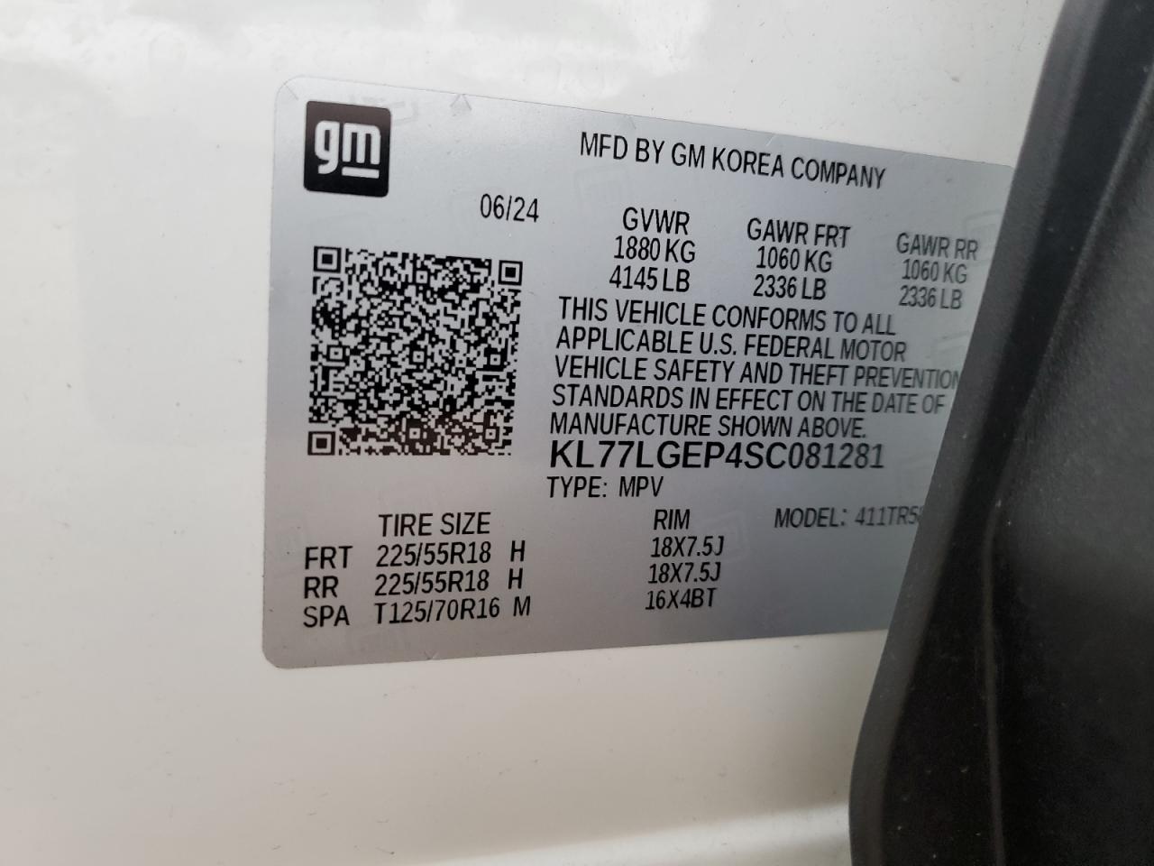 2025 Chevrolet Trax 1Rs VIN: KL77LGEP4SC081281 Lot: 85719865