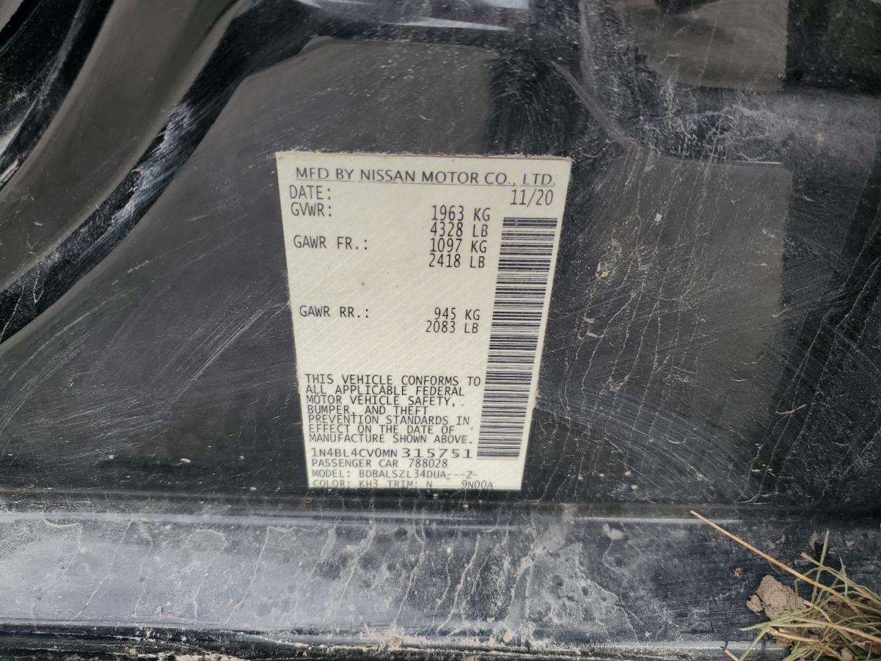 2021 Nissan Altima Sr VIN: 1N4BL4CV0MN315751 Lot: 86316885