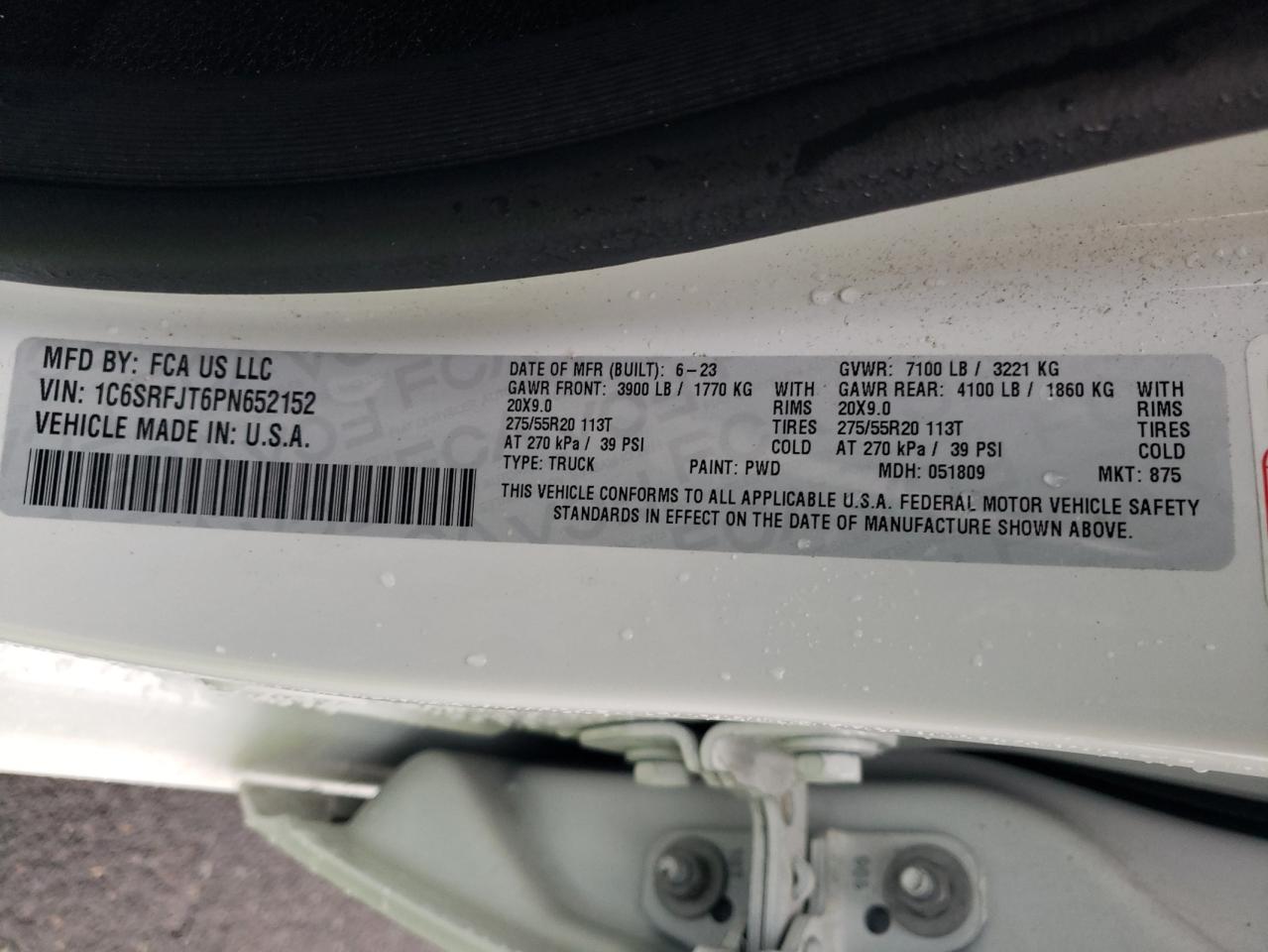 2023 Ram 1500 Laramie VIN: 1C6SRFJT6PN652152 Lot: 90447815