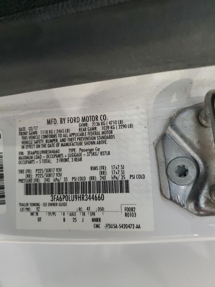 2017 Ford Fusion Se Hybrid VIN: 3FA6P0LU9HR344660 Lot: 89534075