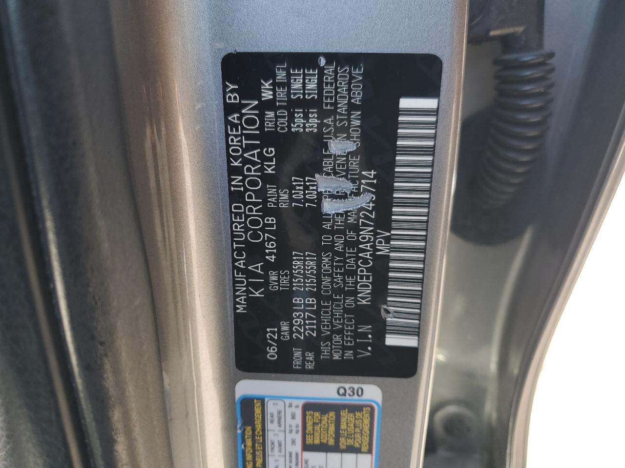 2022 Kia Seltos Lx VIN: KNDEPCAA9N7249714 Lot: 84434685