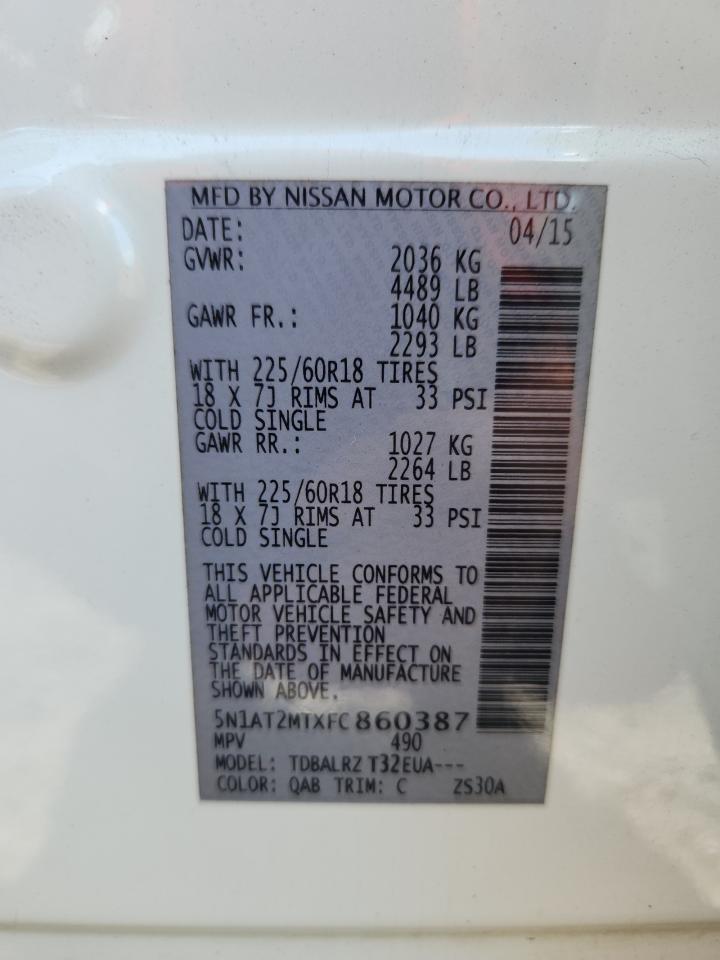 2015 Nissan Rogue S VIN: 5N1AT2MTXFC860387 Lot: 84898035