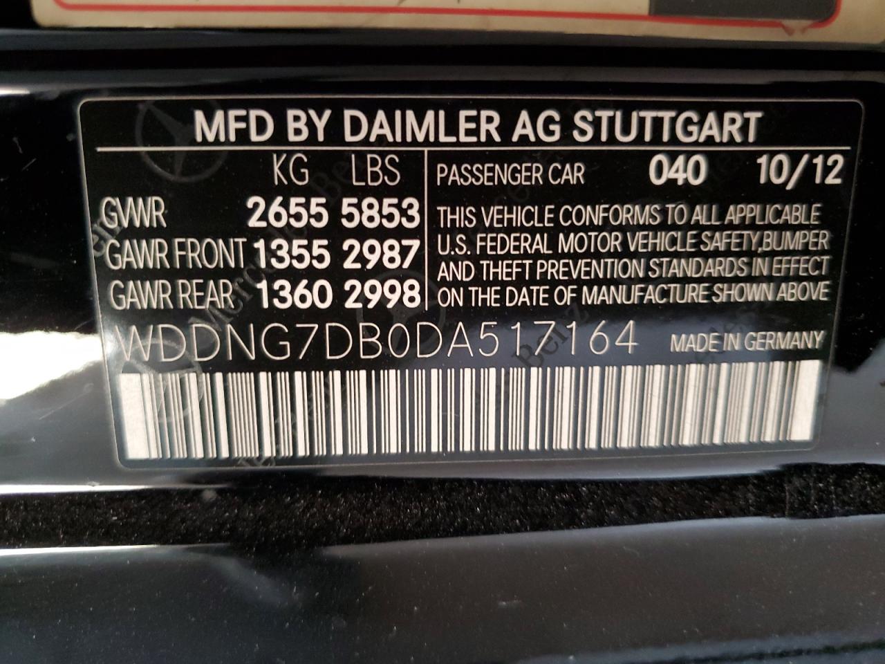 2013 Mercedes-Benz S 550 VIN: WDDNG7DB0DA517164 Lot: 85724595