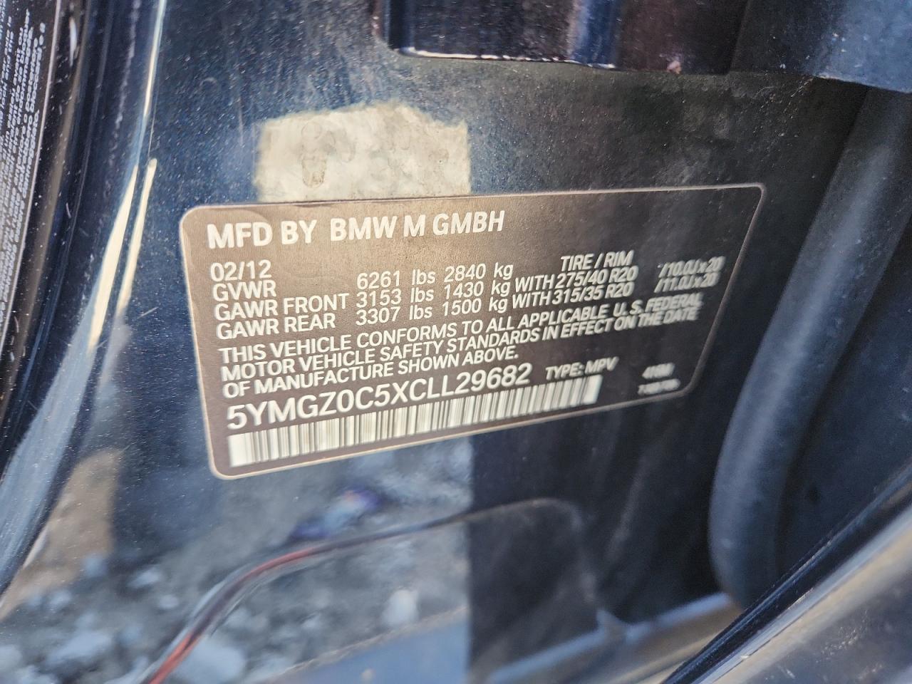 2012 BMW X6 M VIN: 5YMGZ0C5XCLL29682 Lot: 90235575