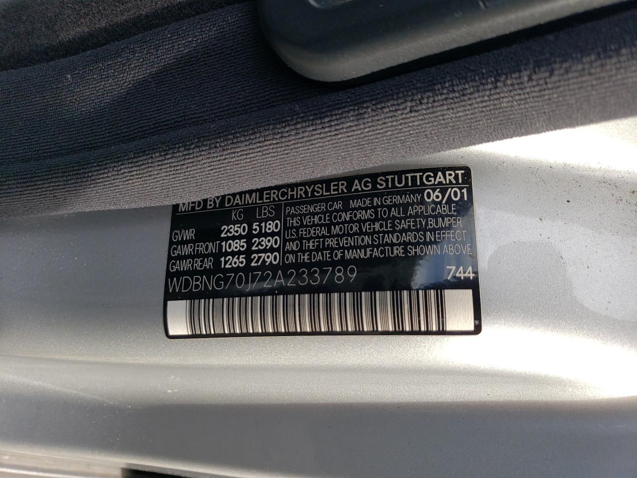 2002 Mercedes-Benz S 430 VIN: WDBNG70J72A233789 Lot: 84746785