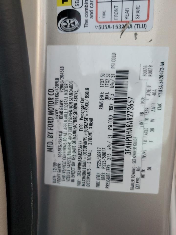 2010 Ford Fusion Se VIN: 3FAHP0HA8AR273657 Lot: 90281265