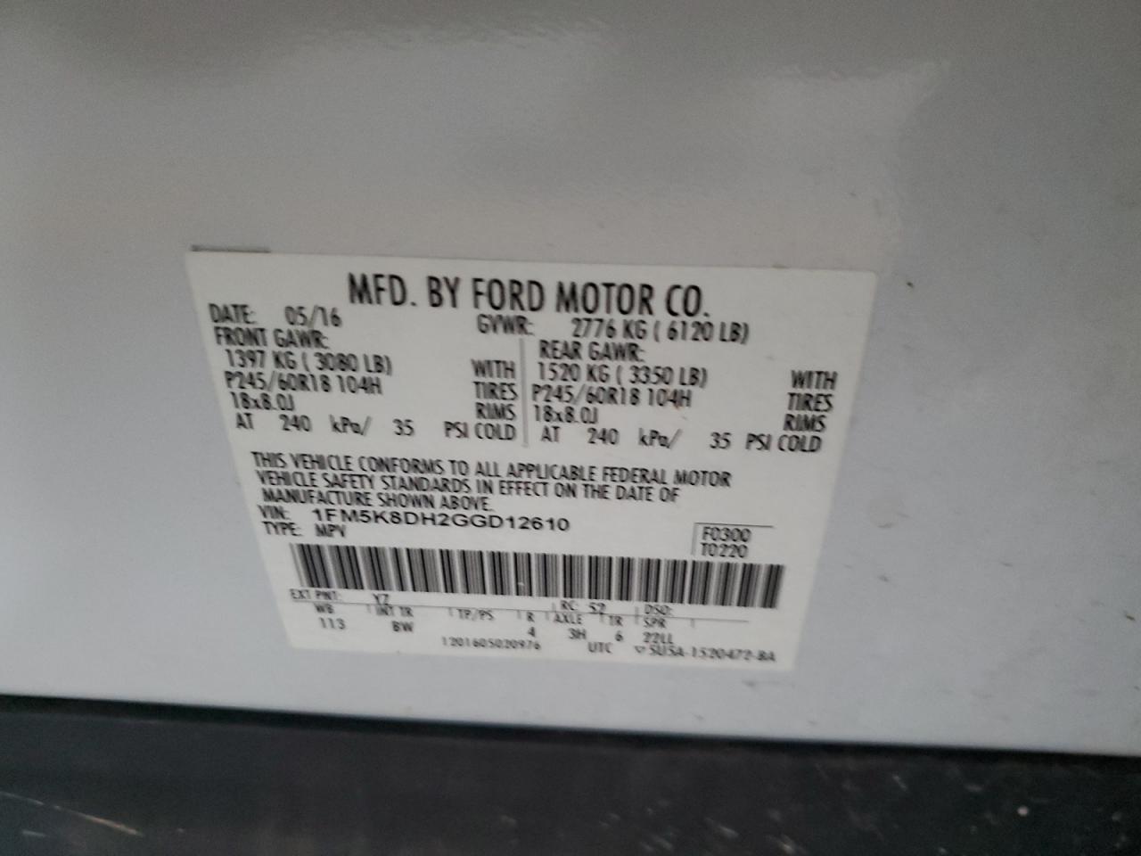 2016 Ford Explorer Xlt VIN: 1FM5K8DH2GGD12610 Lot: 83953225