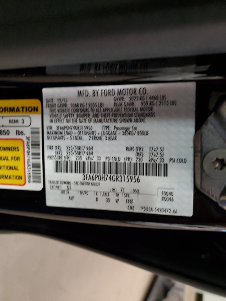 2016 Ford Fusion Se VIN: 3FA6P0H74GR315956 Lot: 86135055