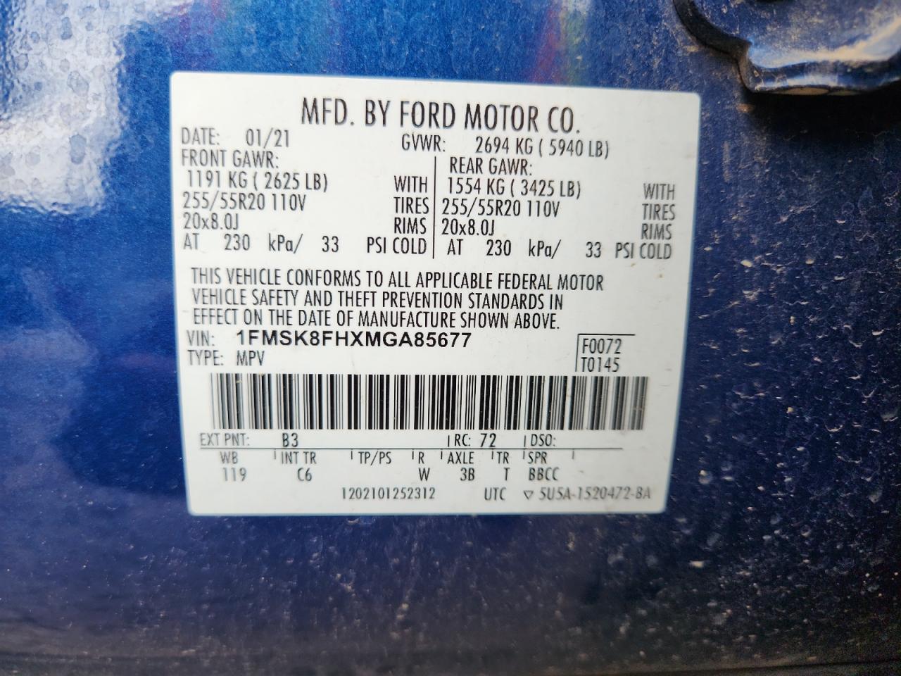 2021 Ford Explorer Limited VIN: 1FMSK8FHXMGA85677 Lot: 85910575