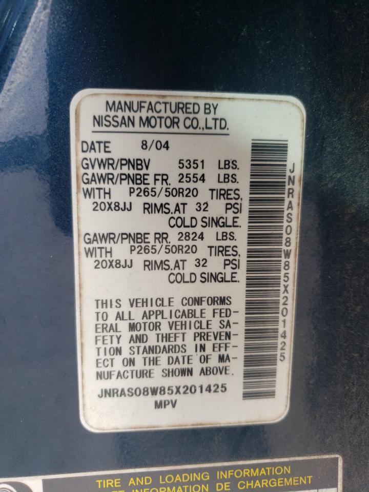 2005 Infiniti Fx35 VIN: JNRAS08W85X201425 Lot: 81880775
