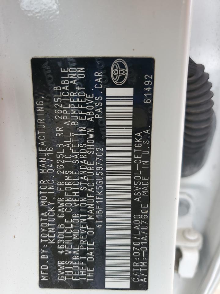 2016 Toyota Camry Le VIN: 4T1BF1FK5GU597702 Lot: 84795075