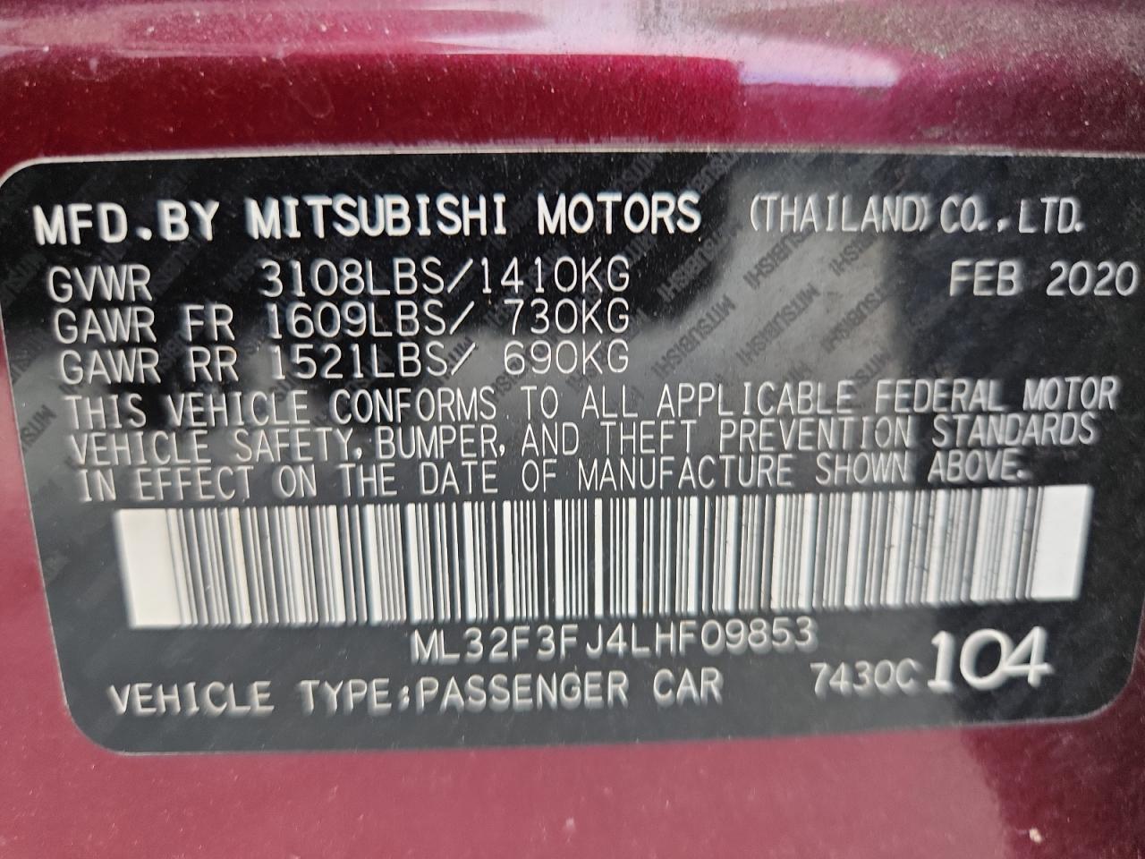 2020 Mitsubishi Mirage G4 Es VIN: ML32F3FJ4LHF09853 Lot: 86894165