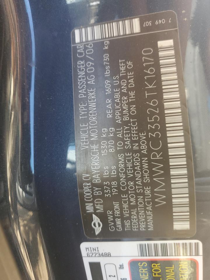 2006 Mini Cooper VIN: WMWRC33526TK16170 Lot: 85739375