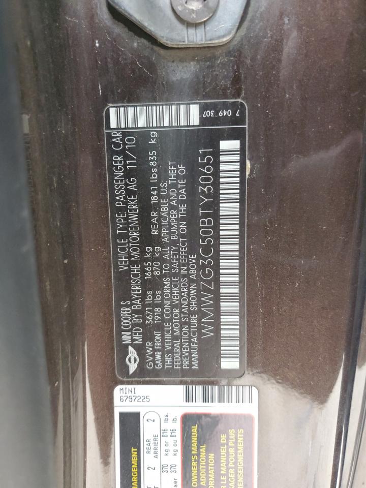 2011 Mini Cooper S Clubman VIN: WMWZG3C50BTY30651 Lot: 89883885