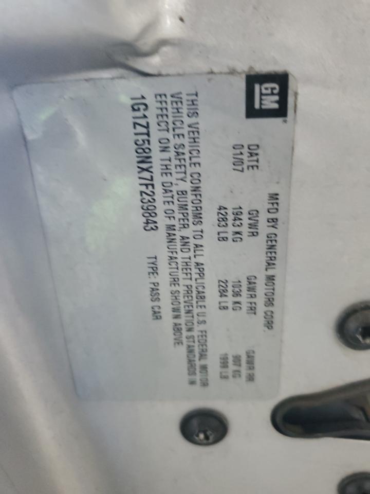 2007 Chevrolet Malibu Lt VIN: 1G1ZT58NX7F239843 Lot: 82540645